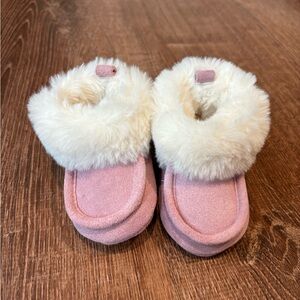 BearPaw Pink and White Kids Moccasins